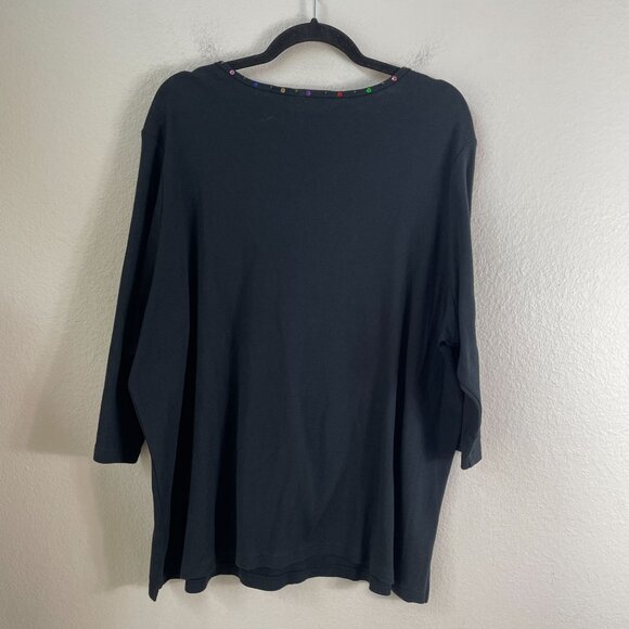 Quacker Factory Womens Plus 2X Black Sequin Embellished Floral Top Shirt - Picture 7 of 10